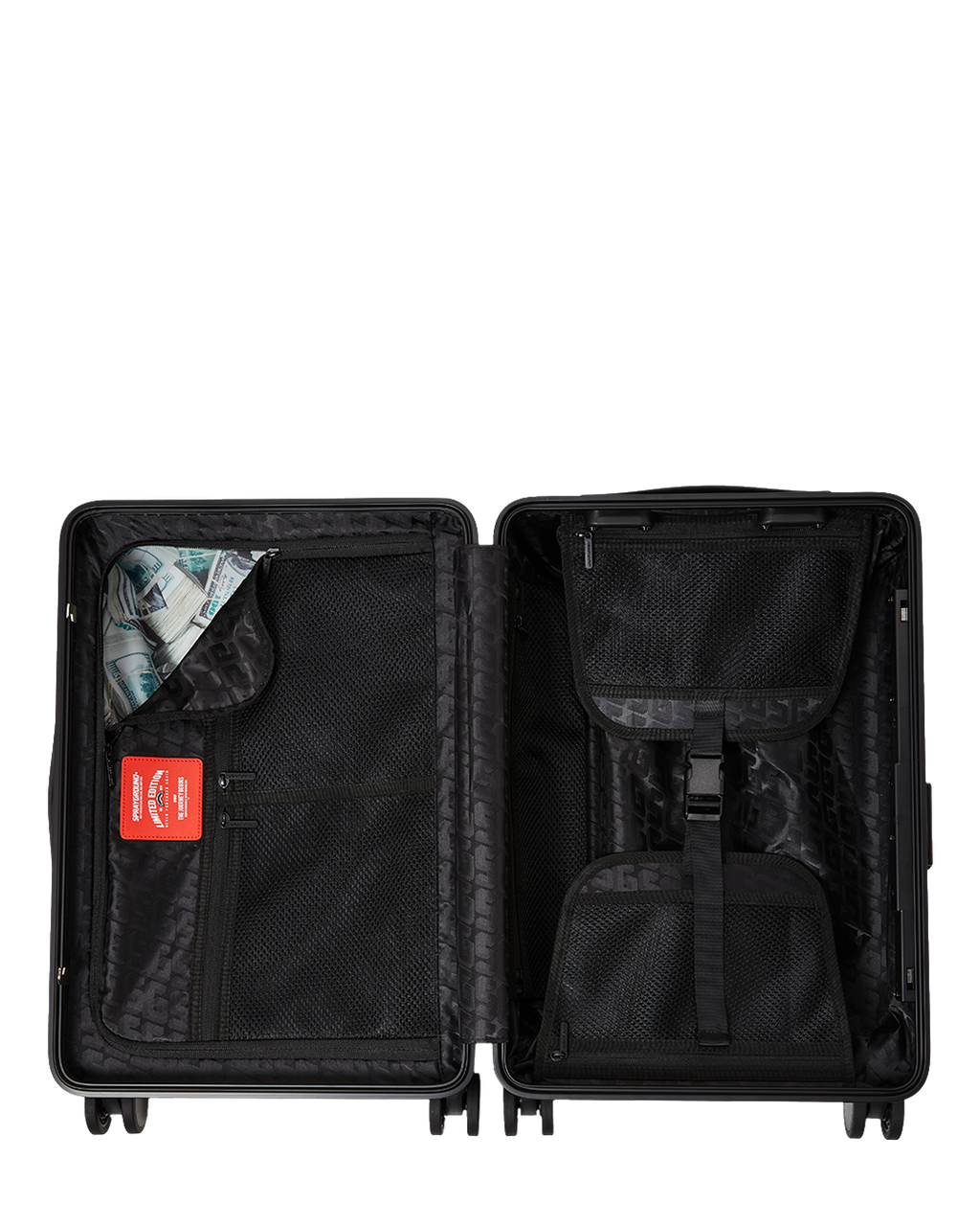 THE JOURNEY BEGINS SHARKITECTURE CARRY-ON LUGGAGE BLACK WITH EXTRA STICKERS