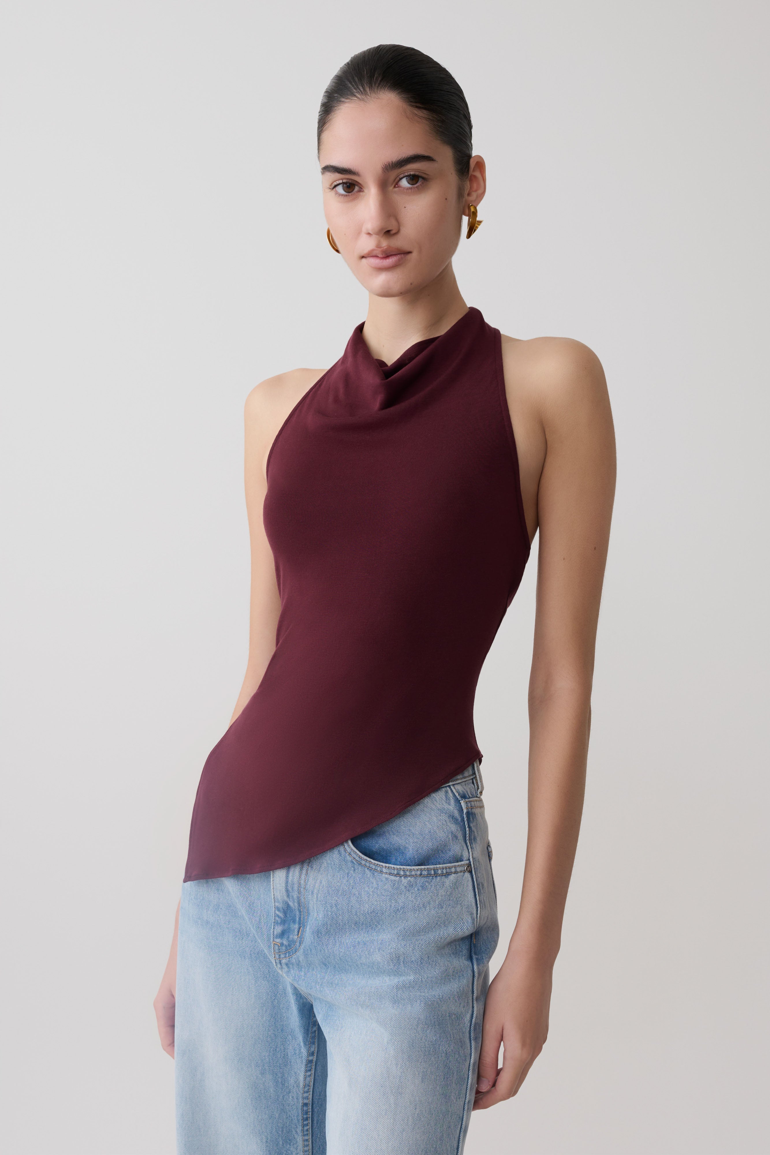 Clea Relaxed Sheer Halter Top - Burgundy