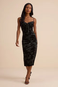 Areti Black Velvet Burnout Column Midi Dress