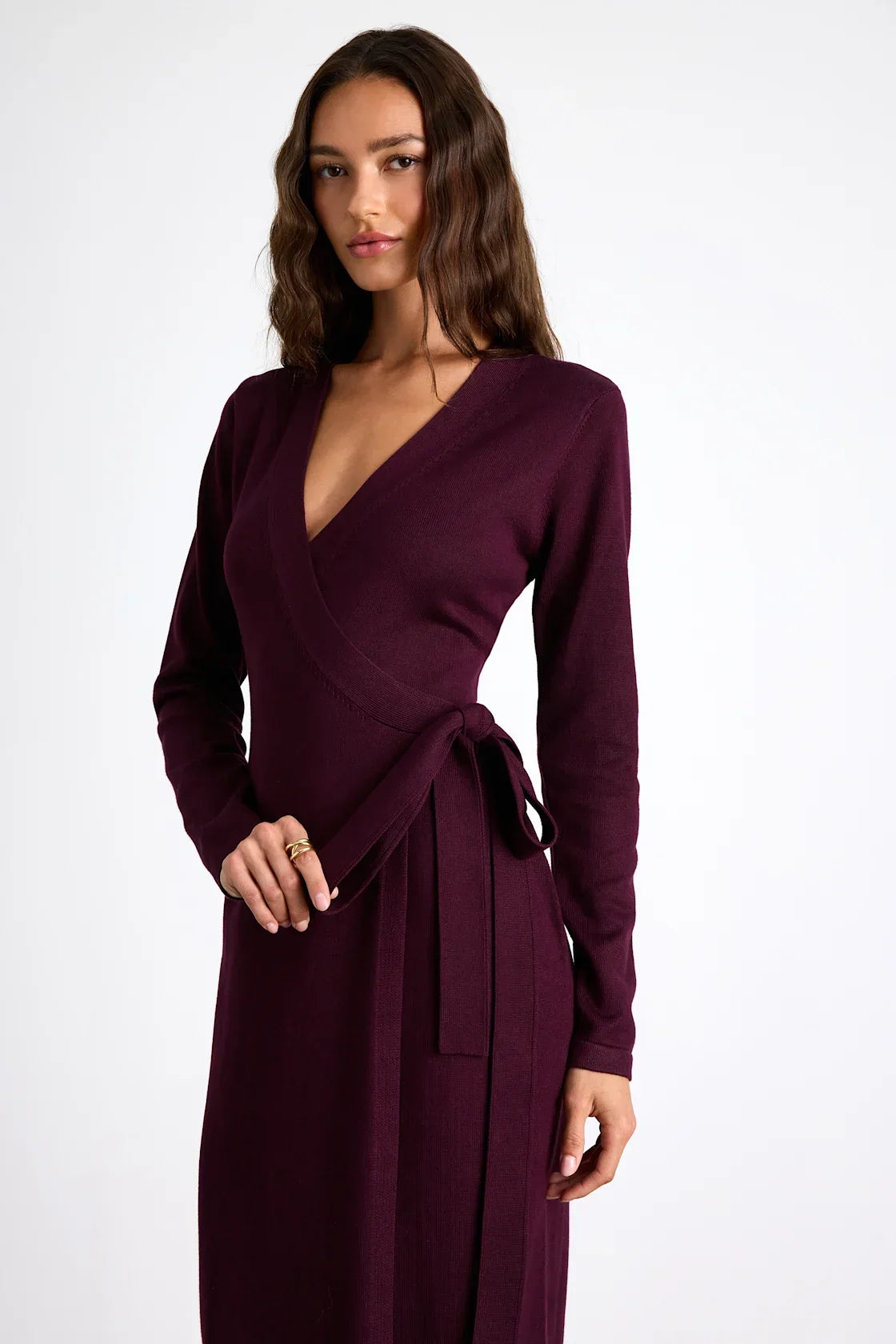 Literary Lover Dark Plum Midi Wrap Sweater Dress