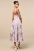 Brightly Blossoming Pink Multi Floral Tiered Midi Dress