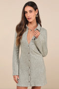 Cuddly Sweetness Heather Green Button-Front Sweater Mini Dress