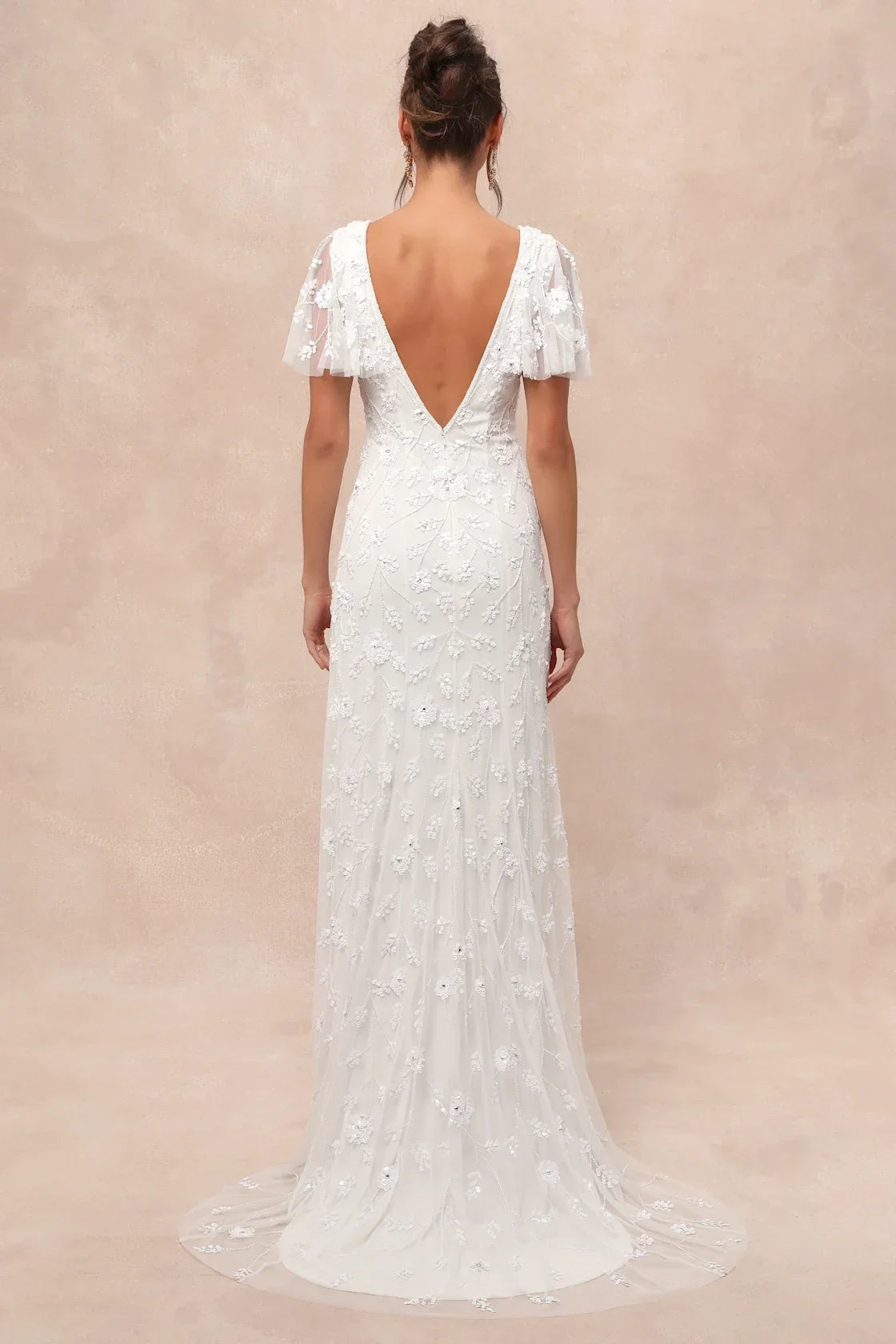 Safiya White Sequin Flutter Sleeve Maxi Dress