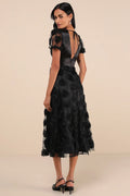 Gorgeous Elevation White Lace Rosette Puff Sleeve Midi Dress