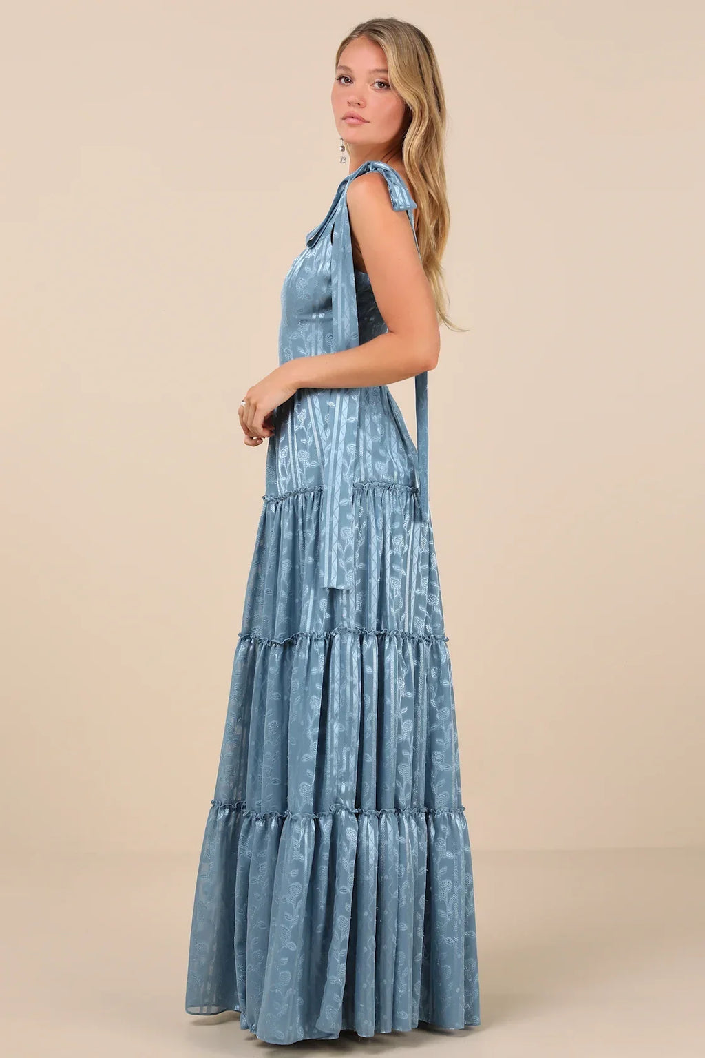 Picturesque Allure Green Jacquard Tie-Strap Maxi Dress