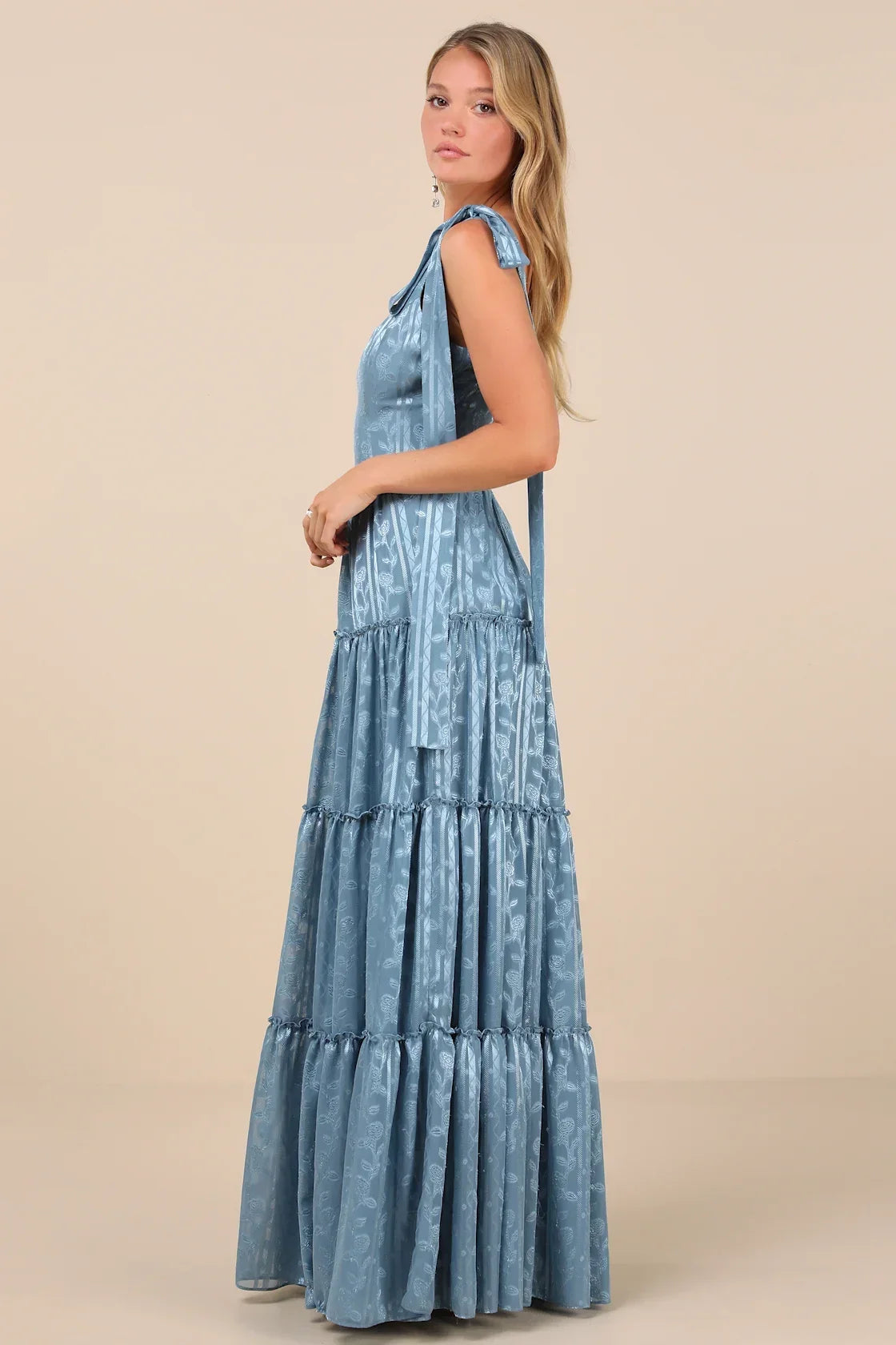 Picturesque Allure Green Jacquard Tie-Strap Maxi Dress