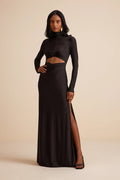 Dempsey Black Slinky Knit Cutout Mock Neck Maxi Dress