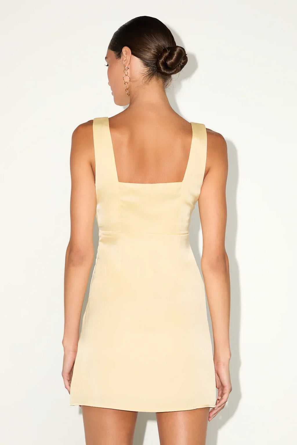 Truly the Cutest Chartreuse Satin Square Neck Mini Dress