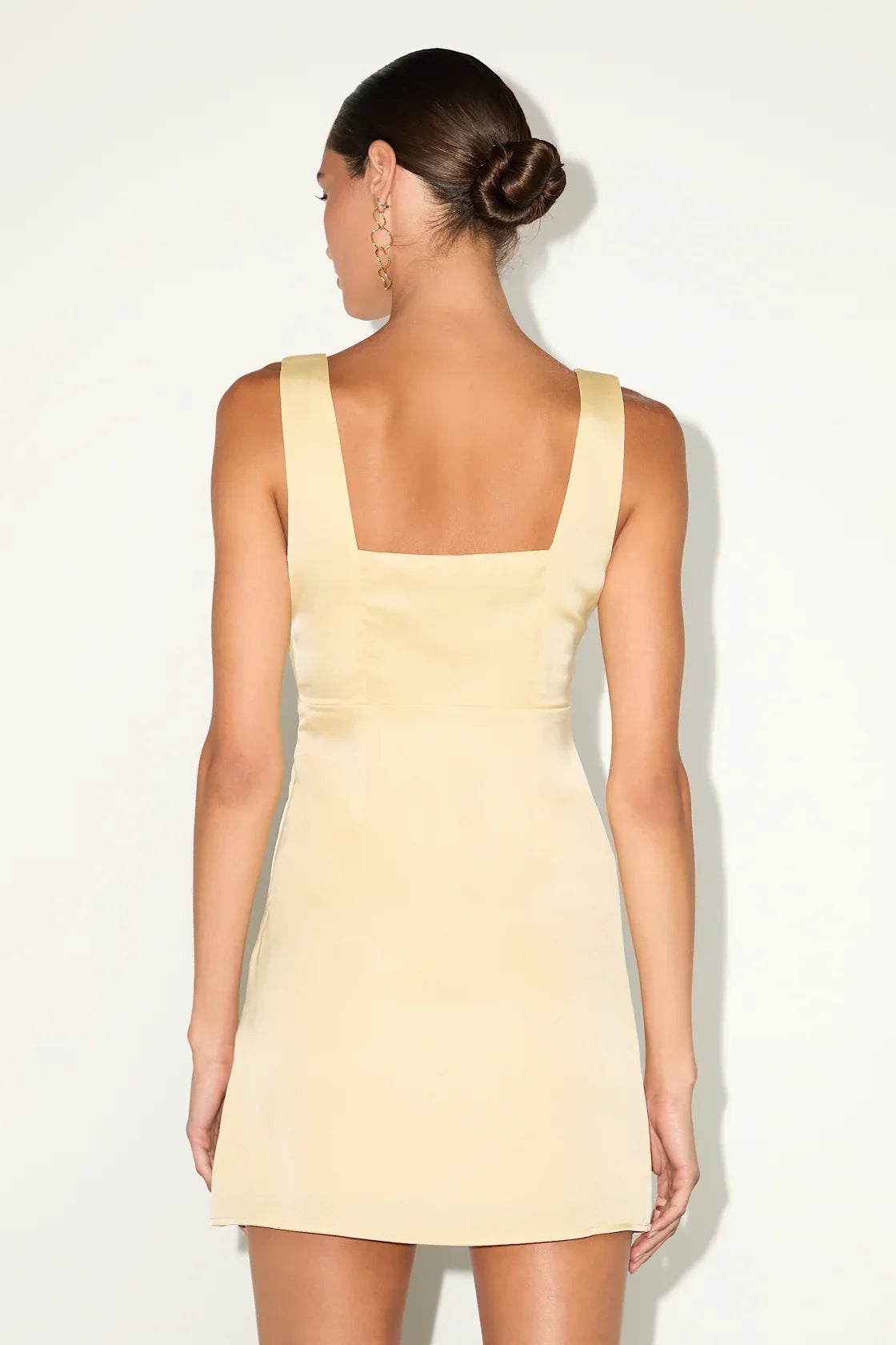 Truly the Cutest Chartreuse Satin Square Neck Mini Dress