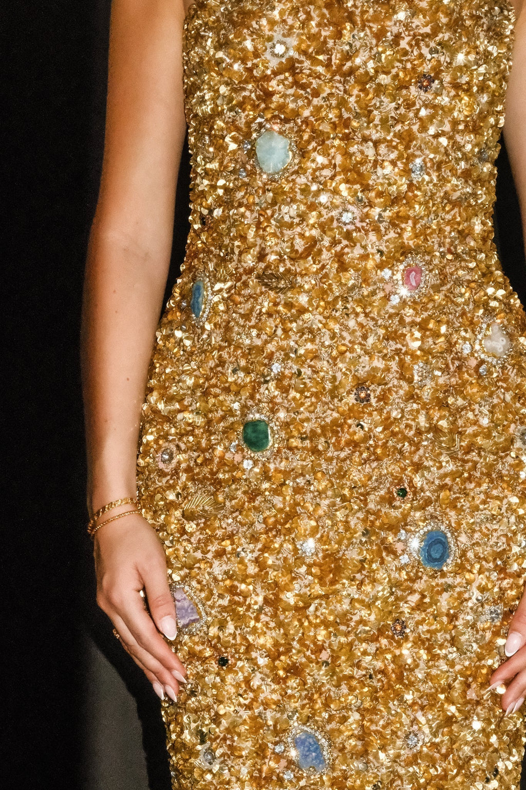 Porter Hand Beaded Midi Dress - Gold