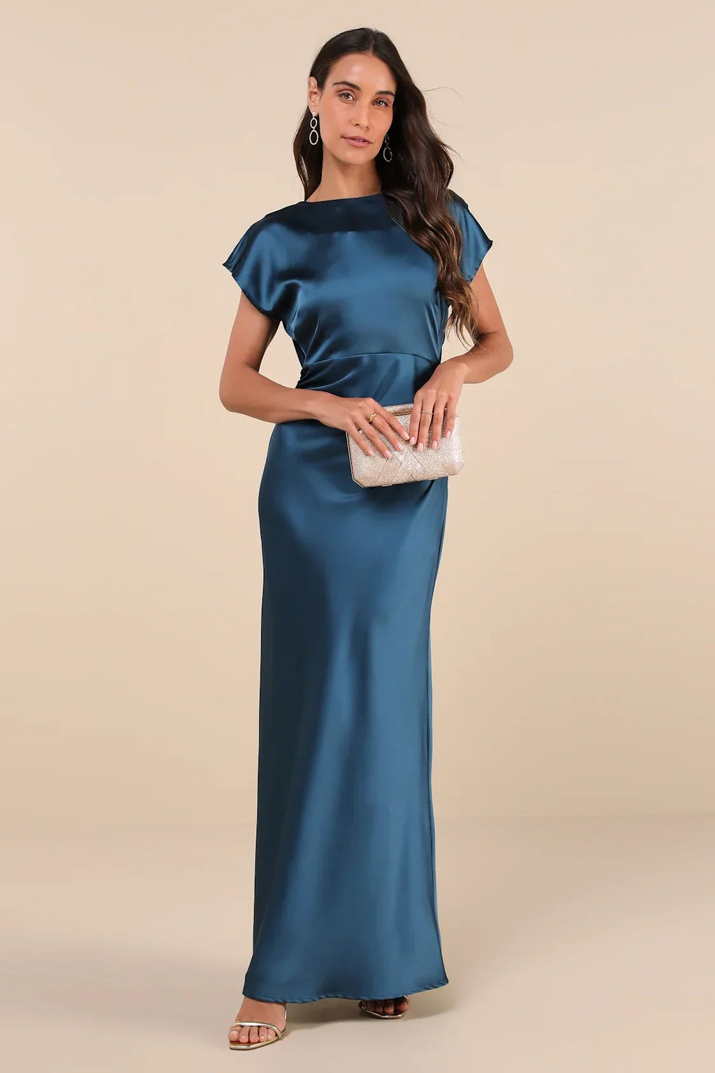 Captivating Presence Blush Pink Satin Cowl Back Maxi Dress