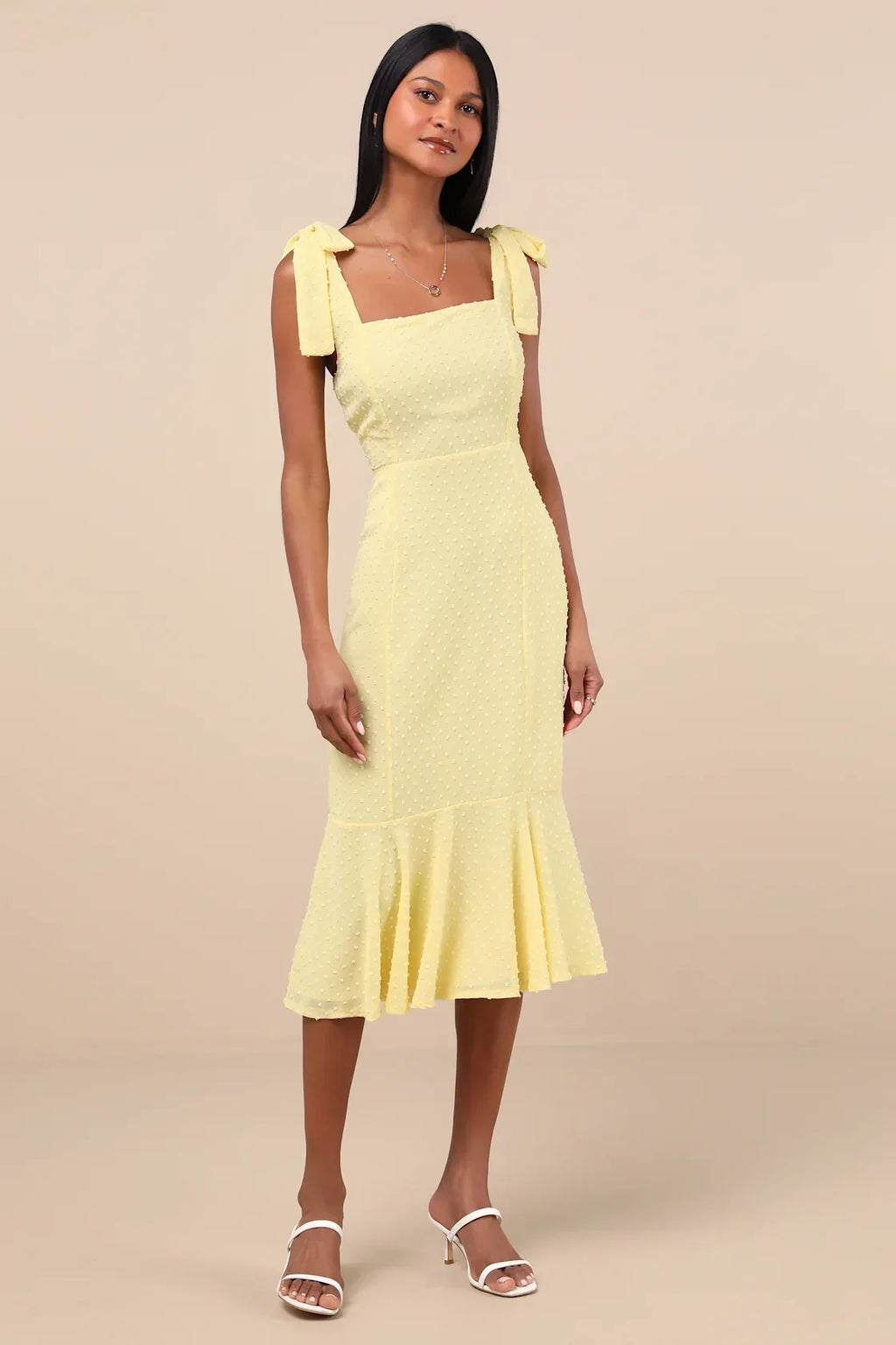 Bimini Periwinkle Blue Swiss Dot Tie-Strap Midi Dress