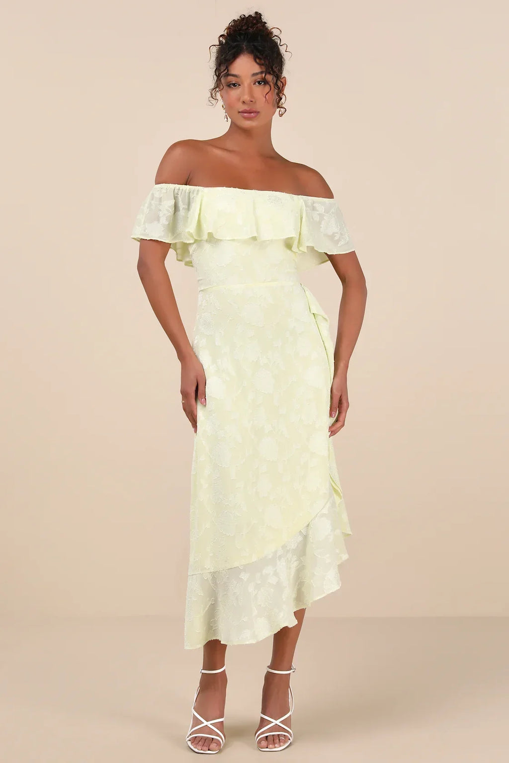 Pretty Perfect Navy Floral Burnout Off-The-Shoulder Midi Dress