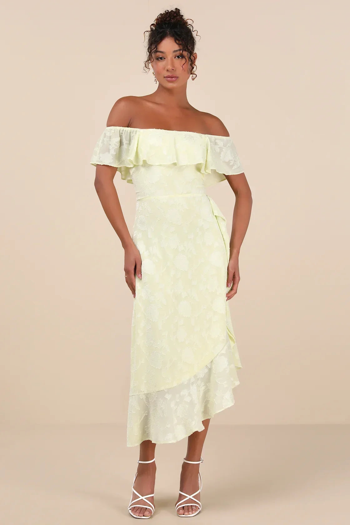 Pretty Perfect Navy Floral Burnout Off-The-Shoulder Midi Dress