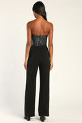 Total Hottie Black Sequin Strapless Jumpsuit