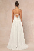 Arabella White Jacquard Basque Waist Maxi Dress