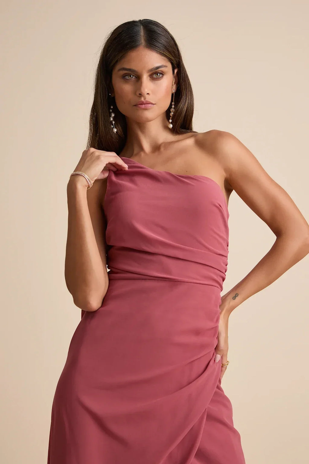 Adeline Lavender One-Shoulder Scarf Maxi Dress