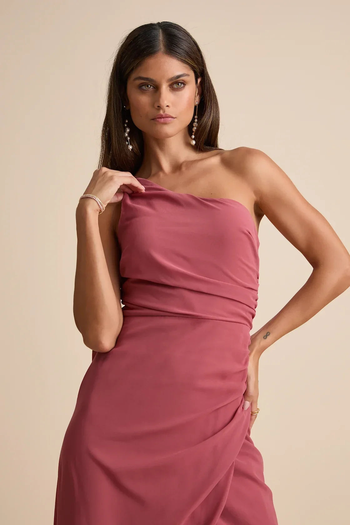 Adeline Lavender One-Shoulder Scarf Maxi Dress