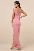 Immaculate Excellence Black Sleeveless Ruffled Tulip Maxi Dress