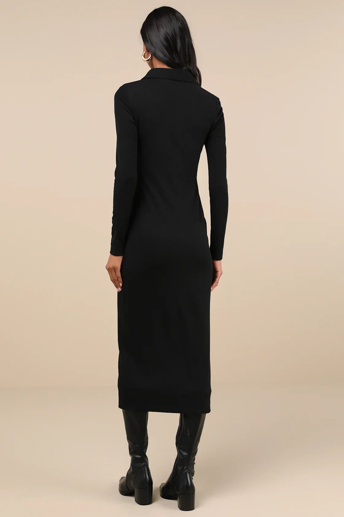 A Little Prep Black Button-Up Bodycon Midi Dress