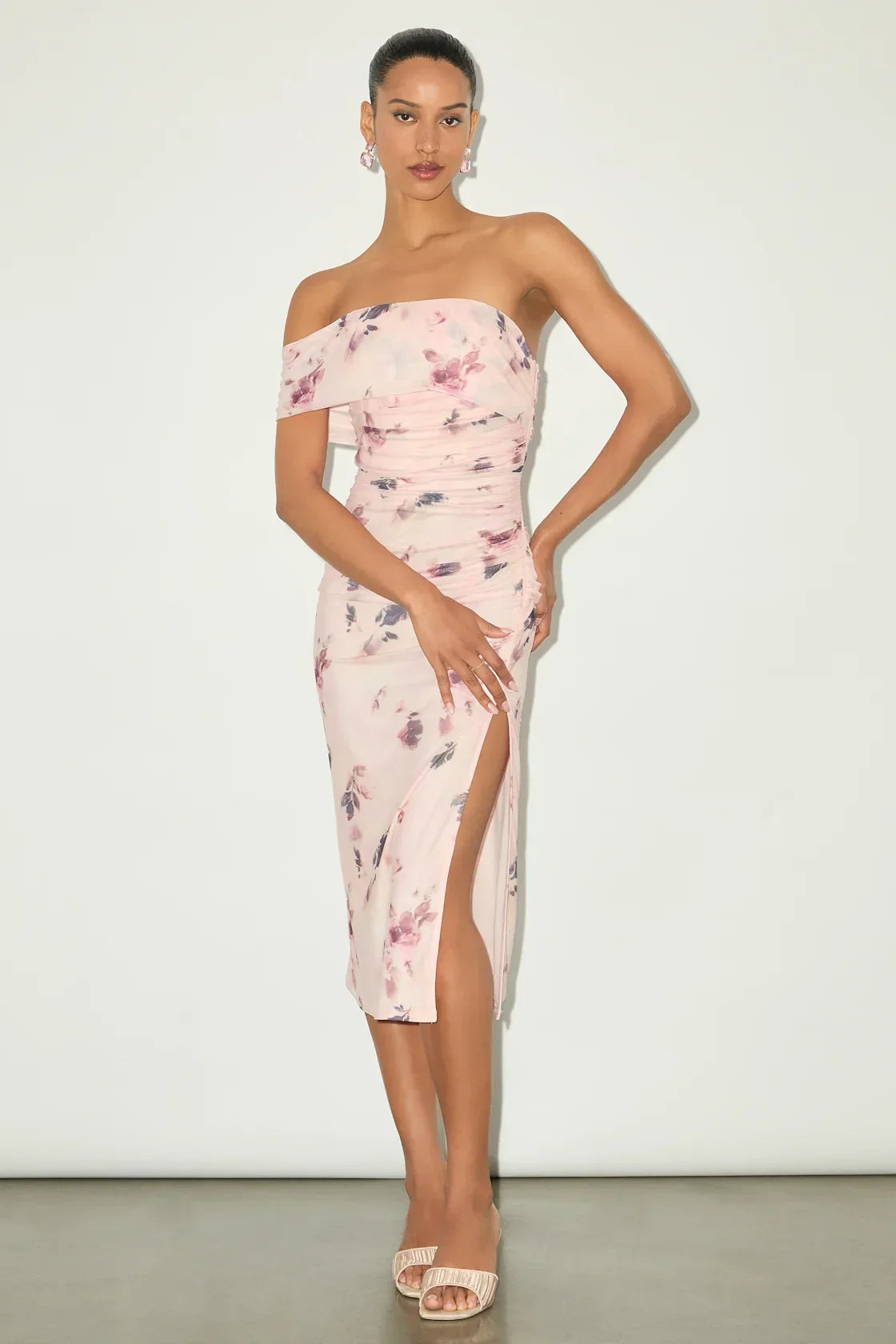 Jayleen Brown Mesh One-Shoulder Midi Dress