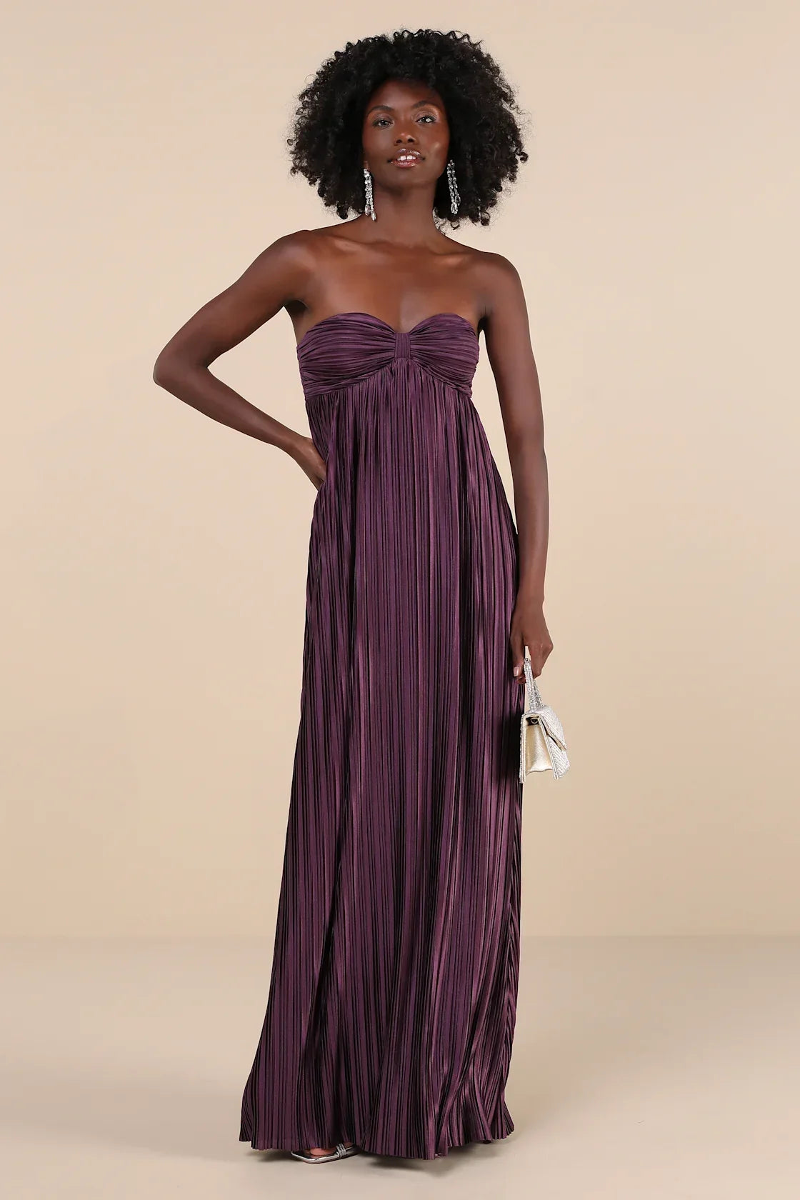 Whimsical Beauty Emerald Green Satin Plisse Strapless Maxi Dress