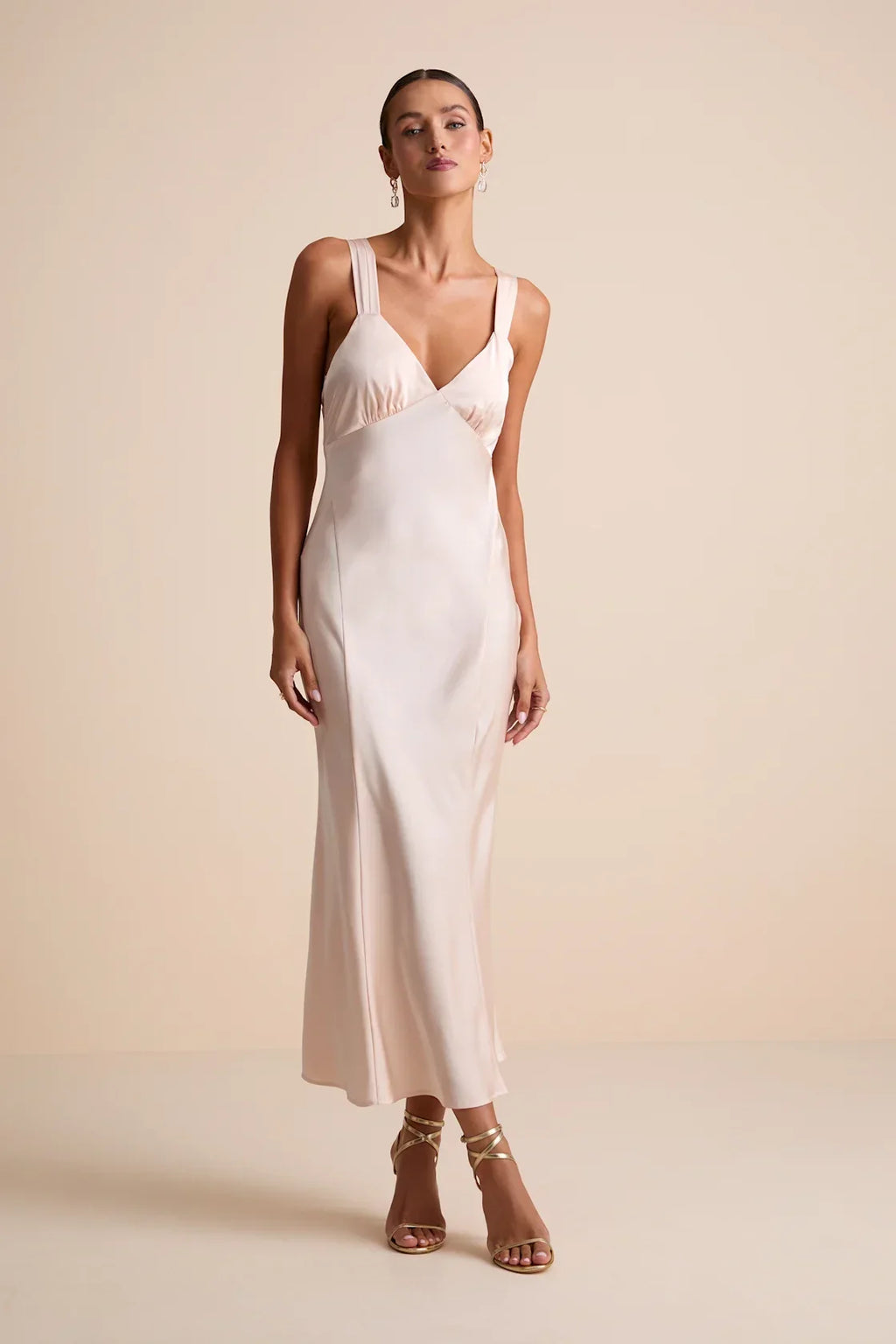 Ellena Blush Satin Slip Midi Dress