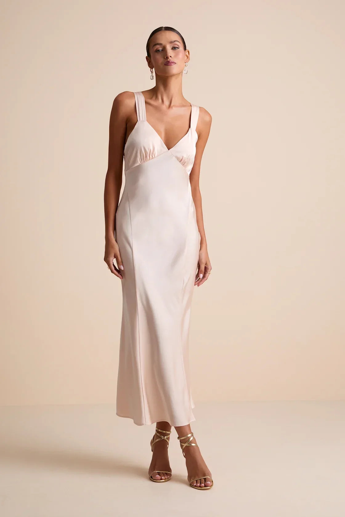 Ellena Blush Satin Slip Midi Dress
