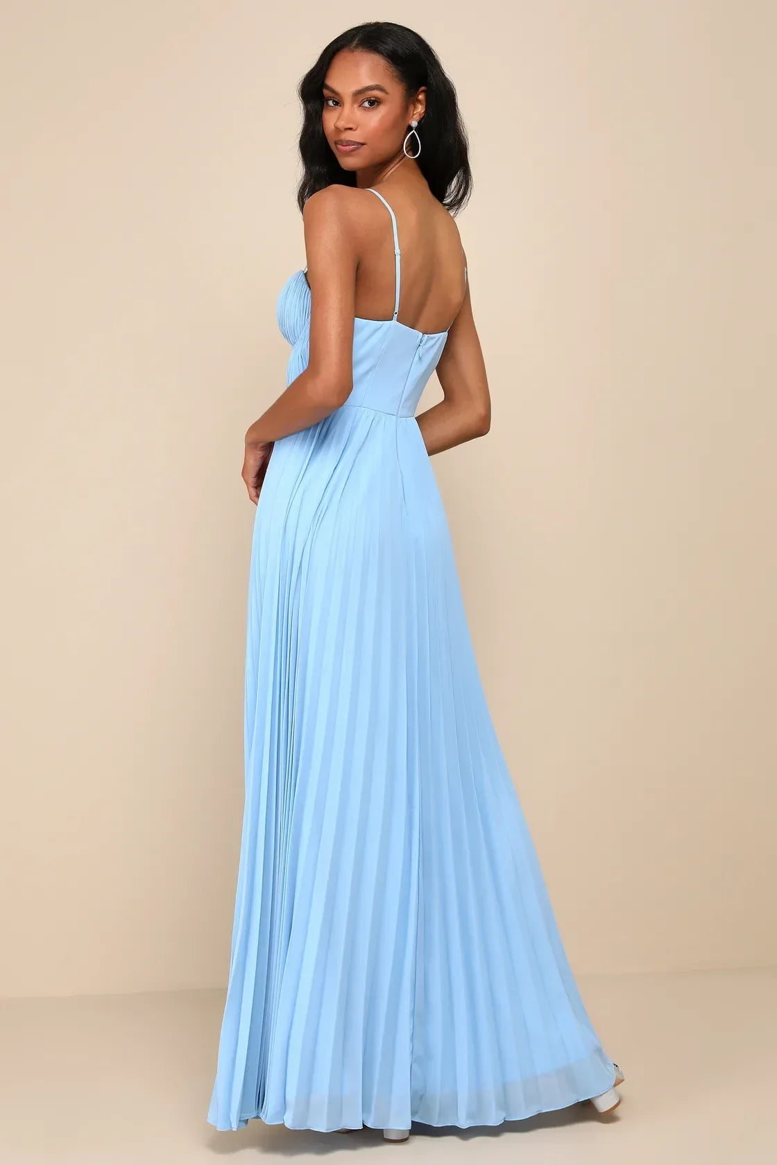 Admirable Elegance Light Pink Pleated Bustier Maxi Dress