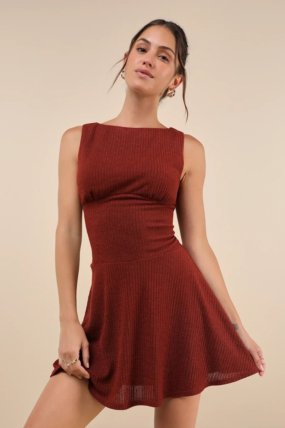 Modern Moves Navy Blue Ribbed Knit Sleeveless Mini Dress