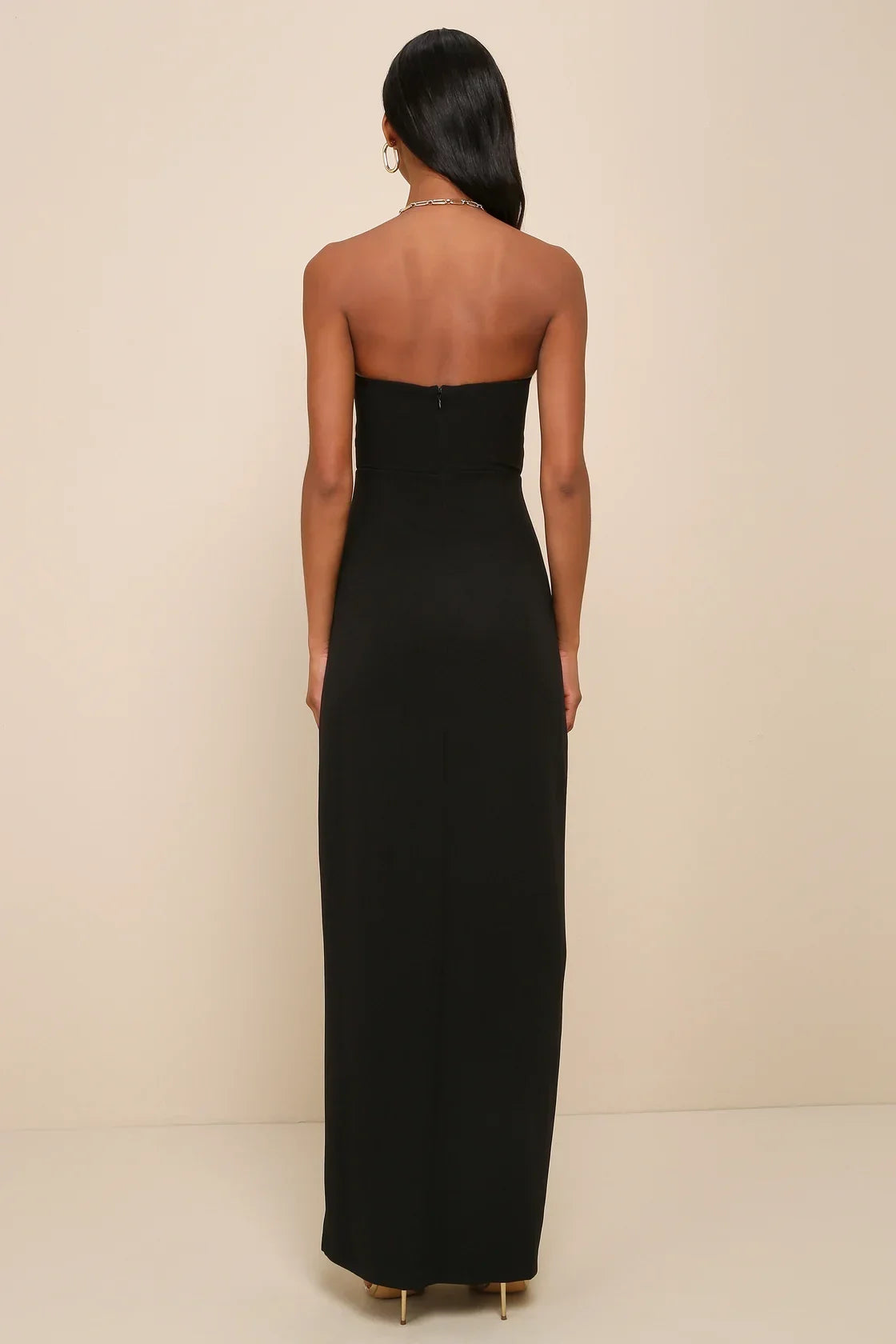 Extravagant Persona Black Strapless Cutout Column Maxi Dress