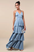 Going with Elegance Rust Brown Satin Tiered Gown