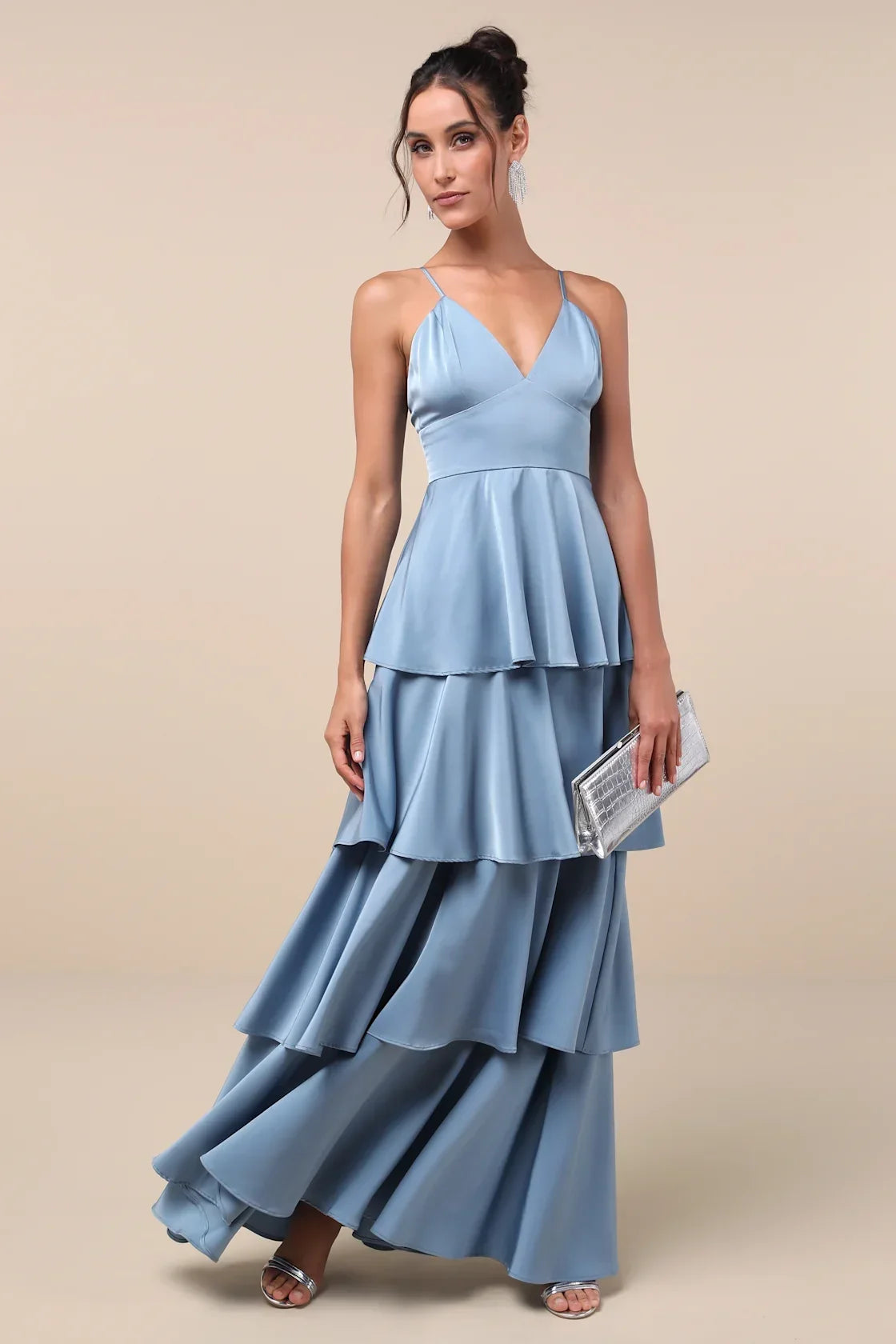 Going with Elegance Rust Brown Satin Tiered Gown