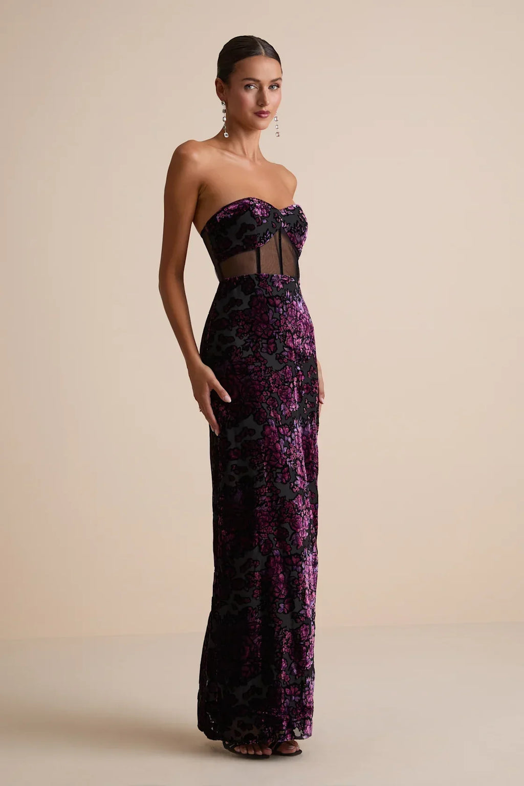 Breathtaking View Black Mesh Burnout Velvet Strapless Maxi Dress
