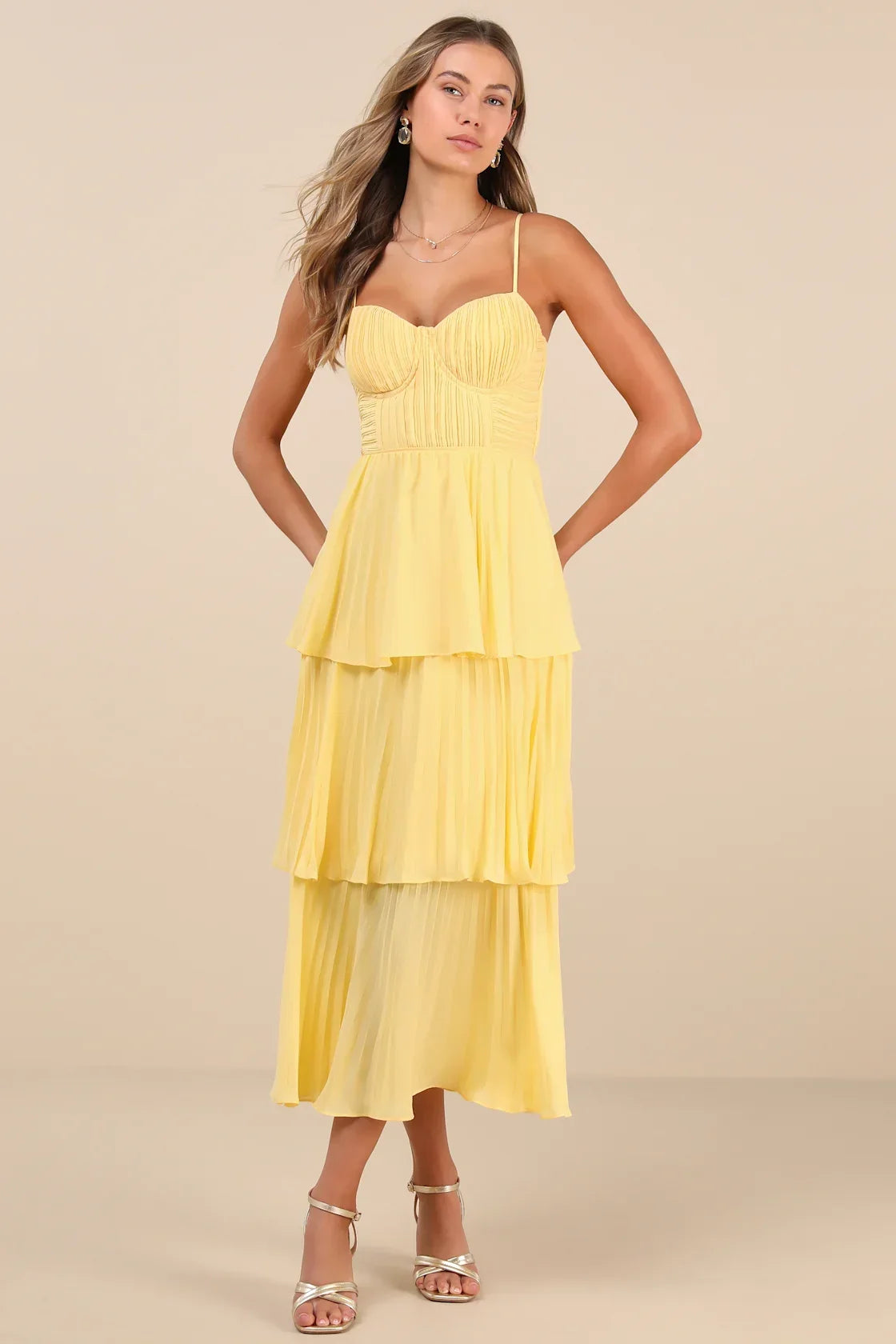 Cascading Crush Emerald Tiered Bustier Midi Dress