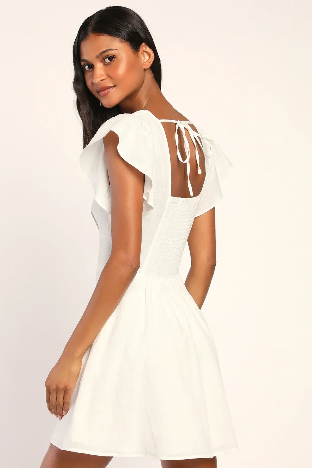 Sweeten Me Up White Flutter Sleeve Mini Dress With Pockets