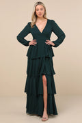 Marvelous Grace Emerald Long Sleeve Tiered Wrap Maxi Dress