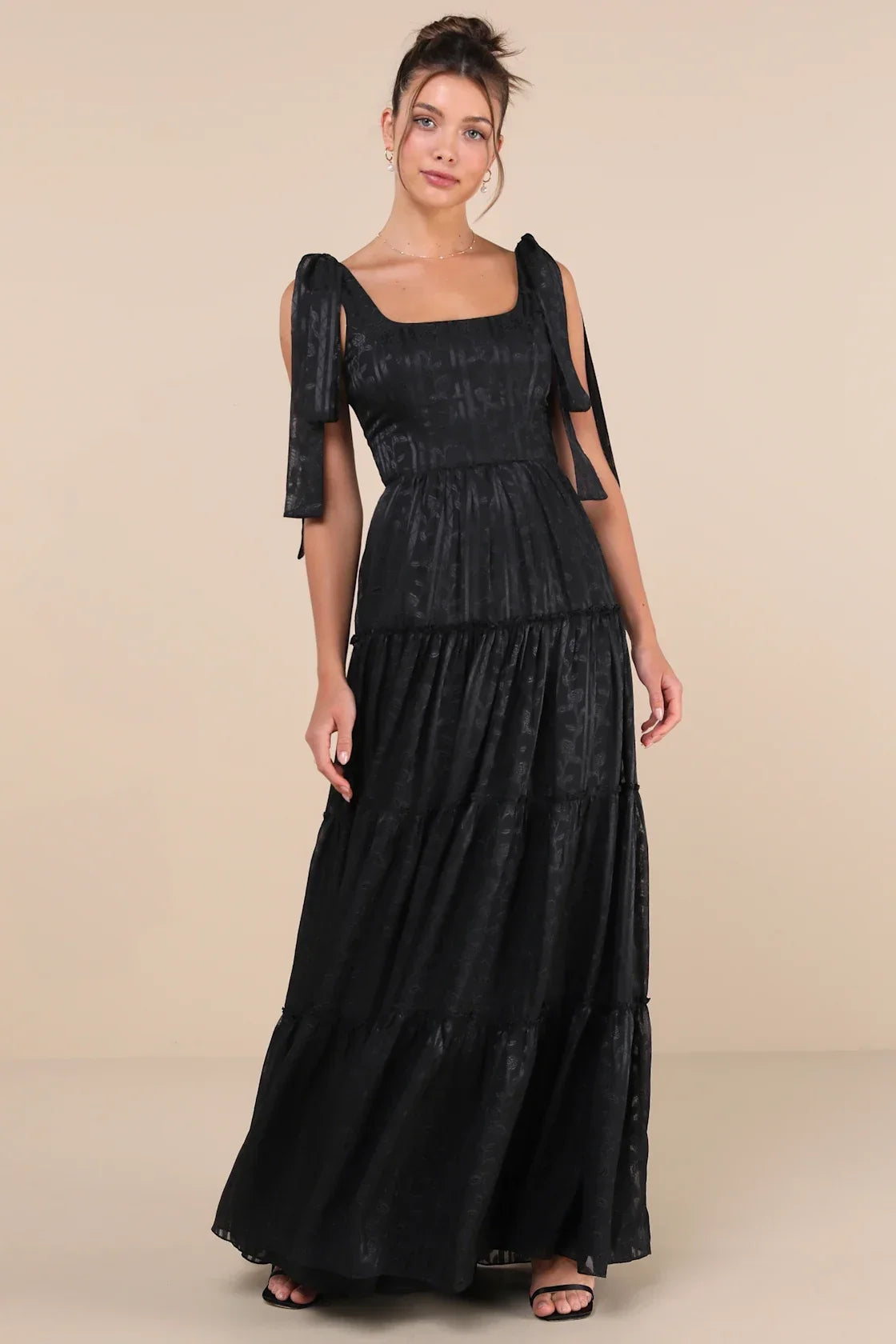 Picturesque Allure Green Jacquard Tie-Strap Maxi Dress