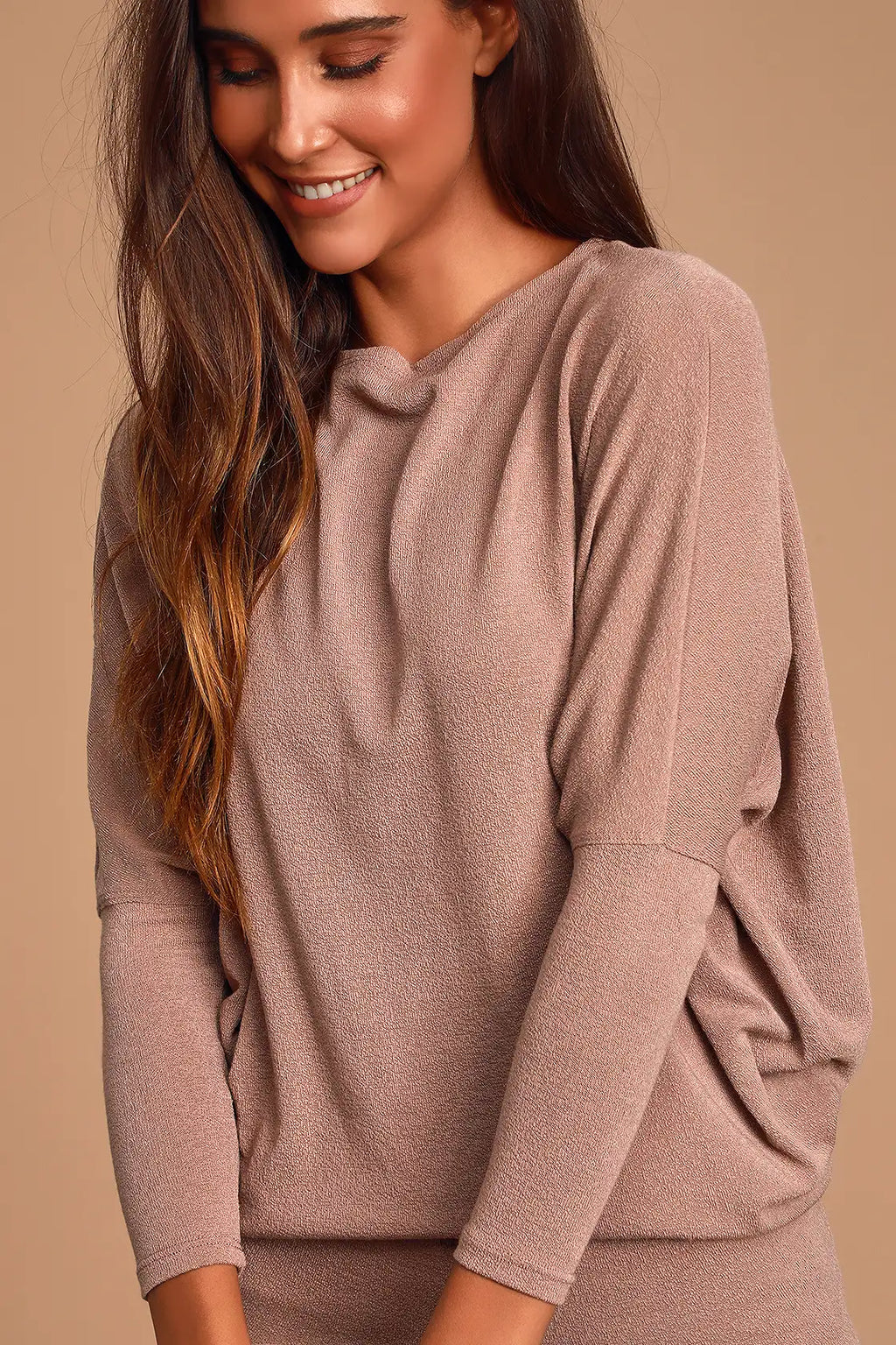 Verla Beige Dolman Sleeve Sweater Top