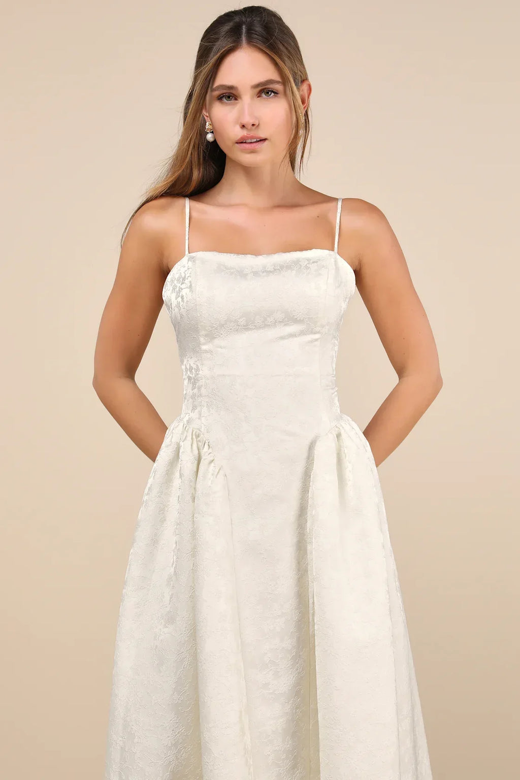 Gorgeous Extravagance Ivory Floral Jacquard Maxi Dress