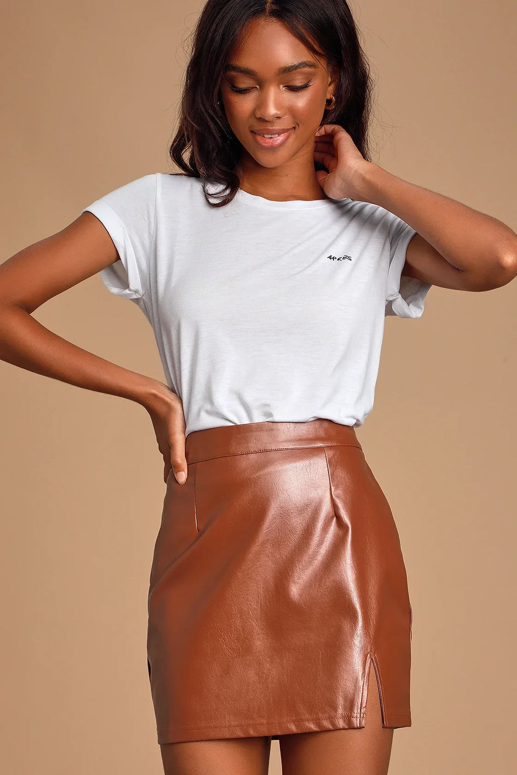 Corte Red Vegan Leather Mini Skirt
