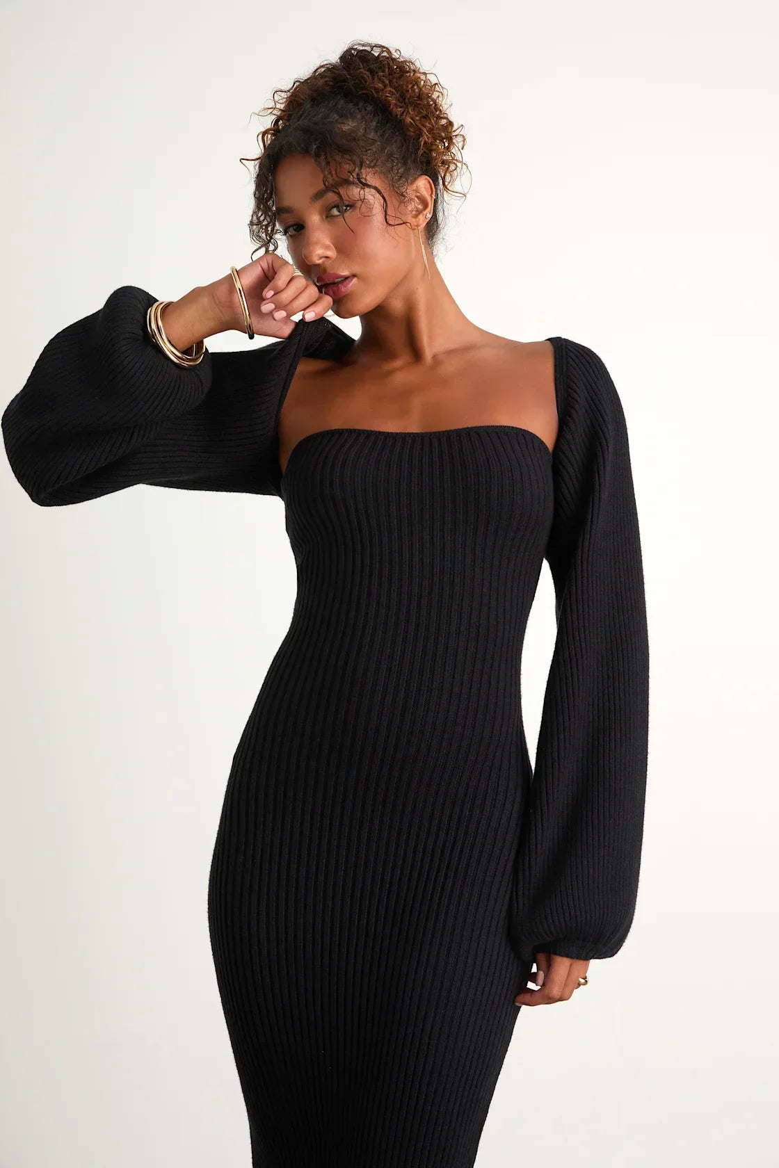 Autumn Aura Olive Green Ribbed Two-Piece Sweater Dress