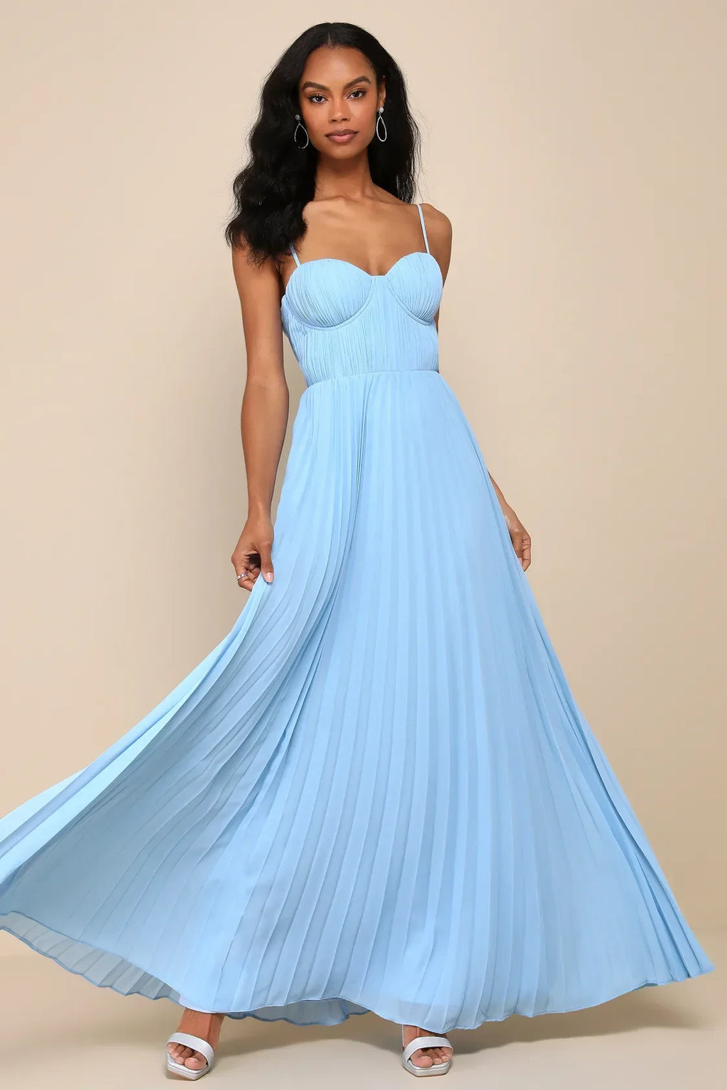 Admirable Elegance Light Pink Pleated Bustier Maxi Dress