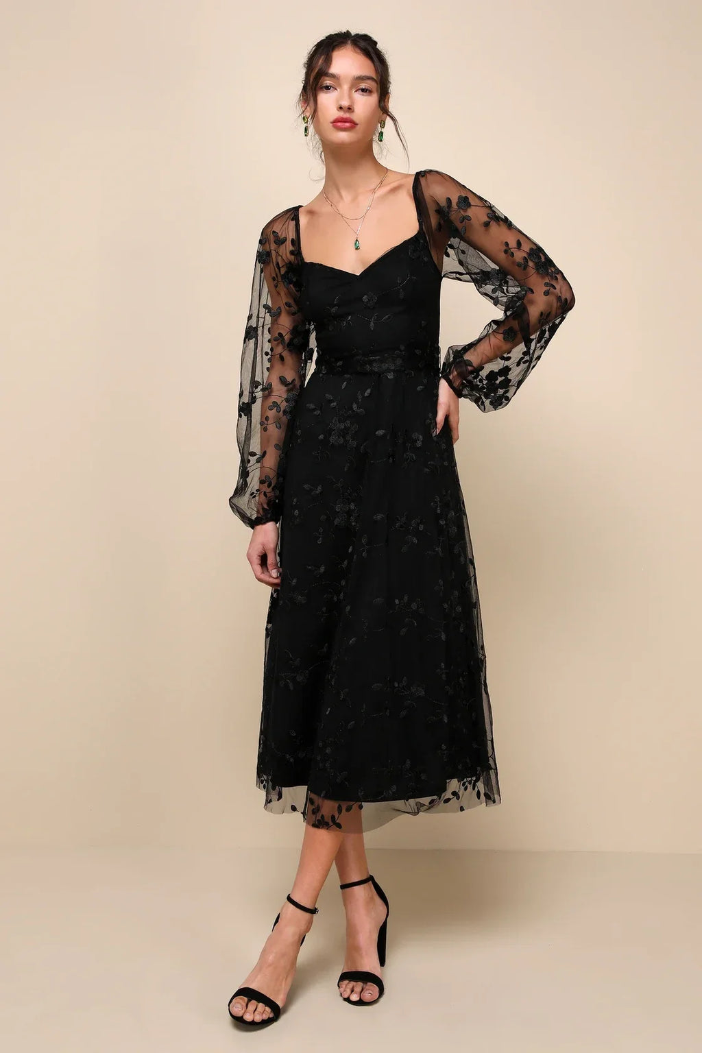 Darling Charisma Wine Red Mesh Embroidered Midi Dress