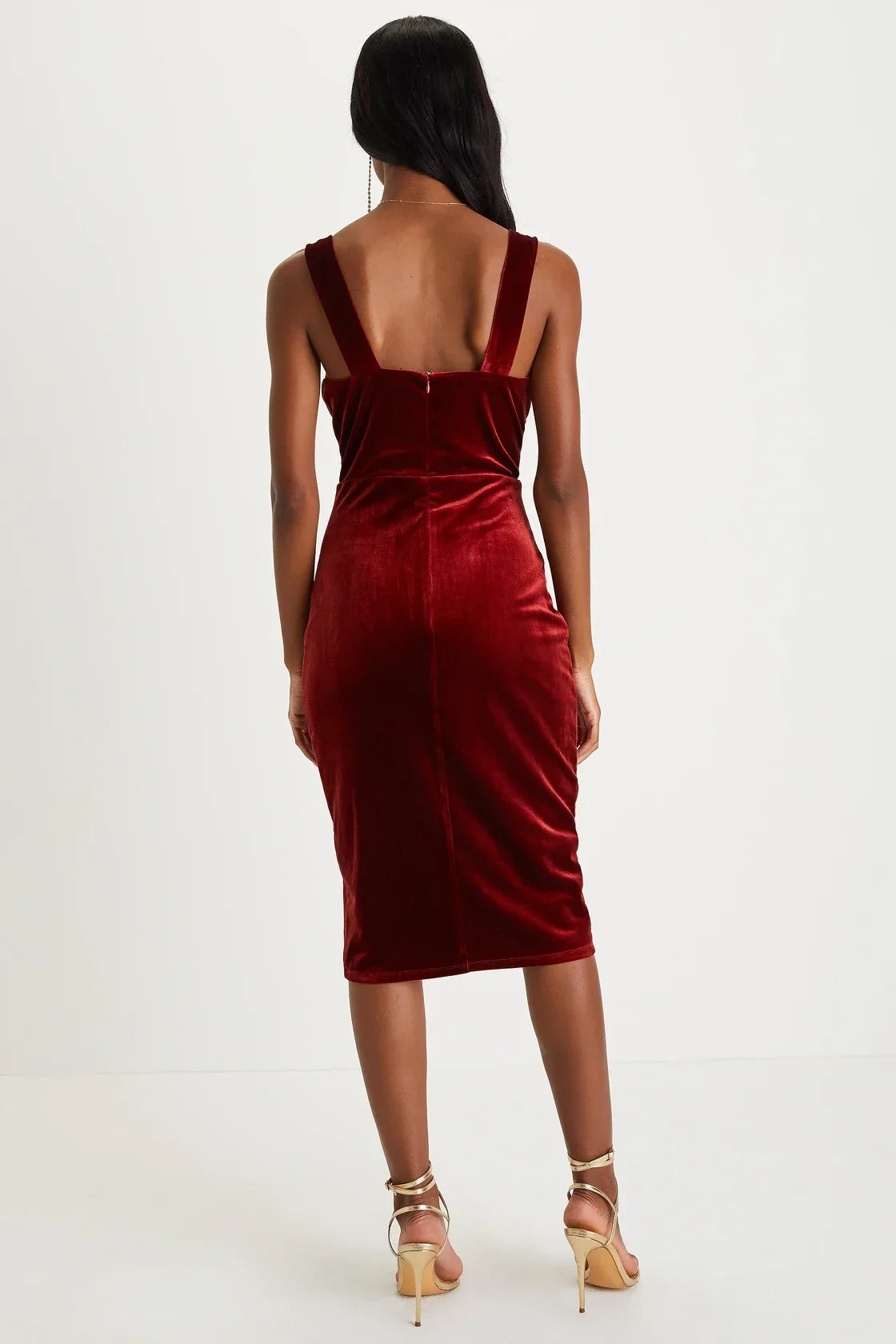 Baby, You're The One Rust Red Velvet Sleeveless Midi Dress