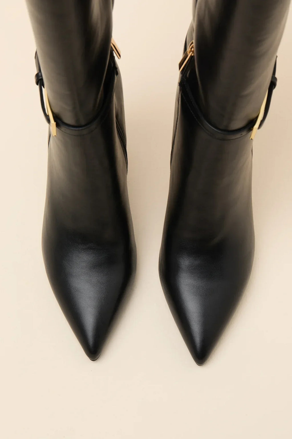 Cadee Black Stiletto Knee-High Buckle Boots