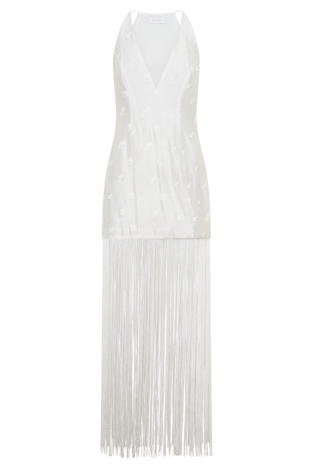 Abigail V Neck Fringe Maxi Dress - White