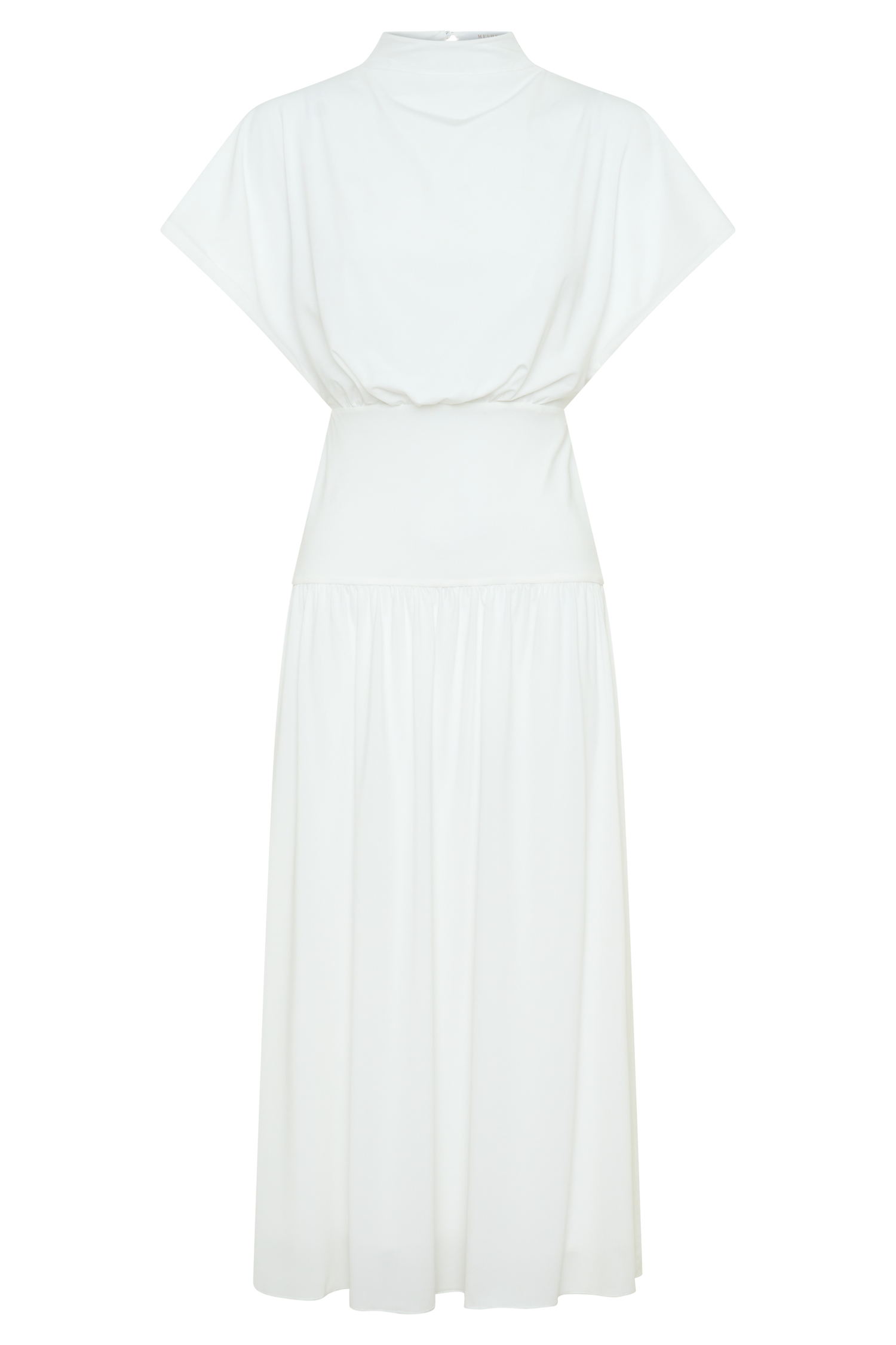 Ailla High Neck Cowl Midi Dress - White