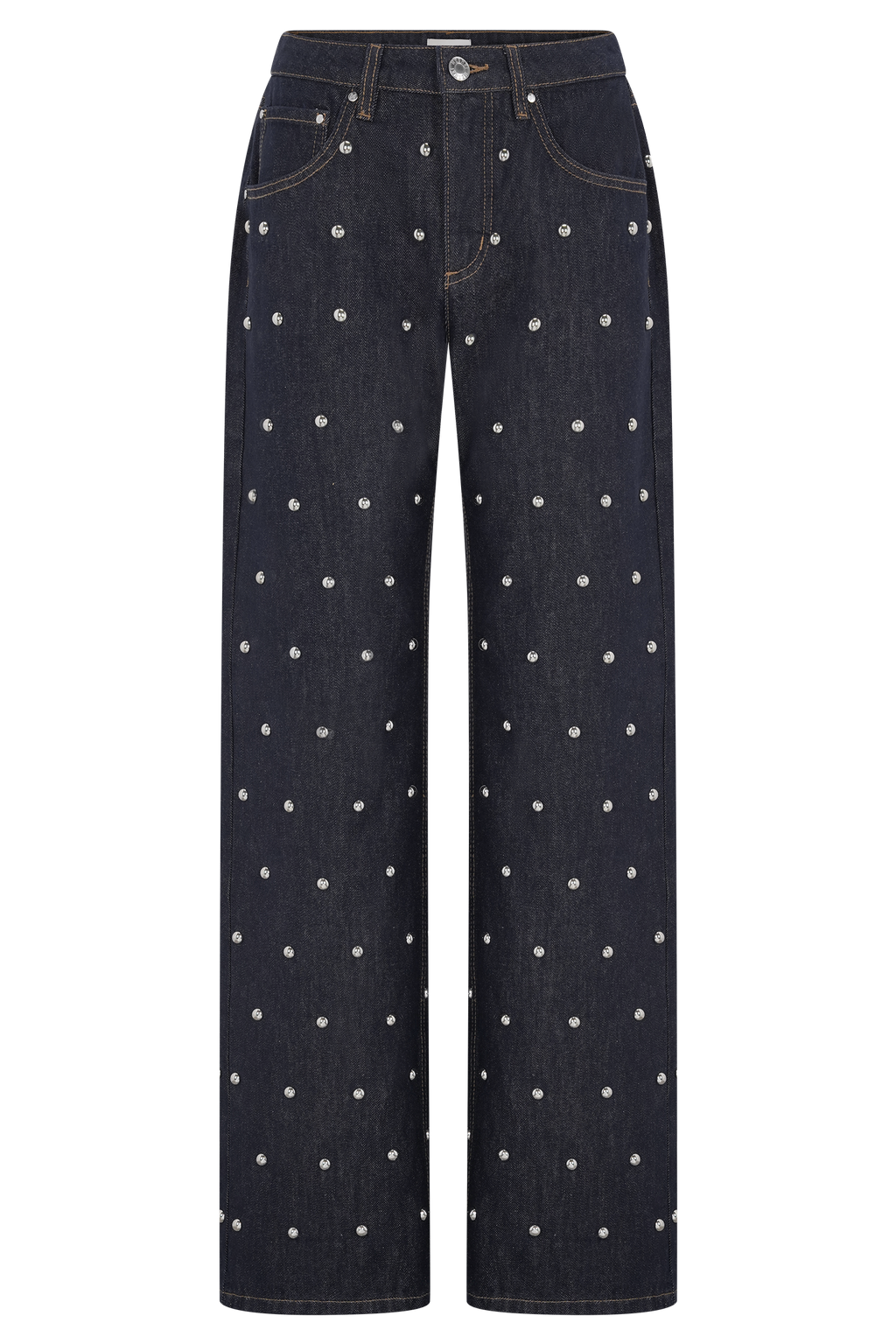 Alima Mid Rise Stud Denim Jeans - Washed Indigo Blue