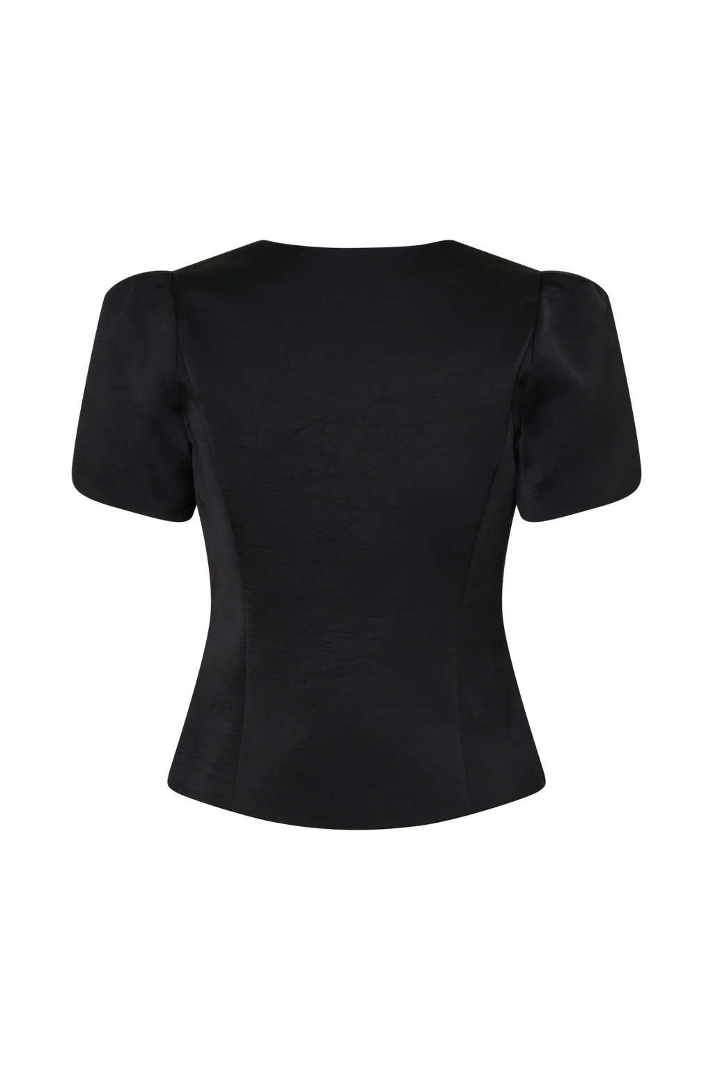 Anne Short Sleeve Satin Top - Black